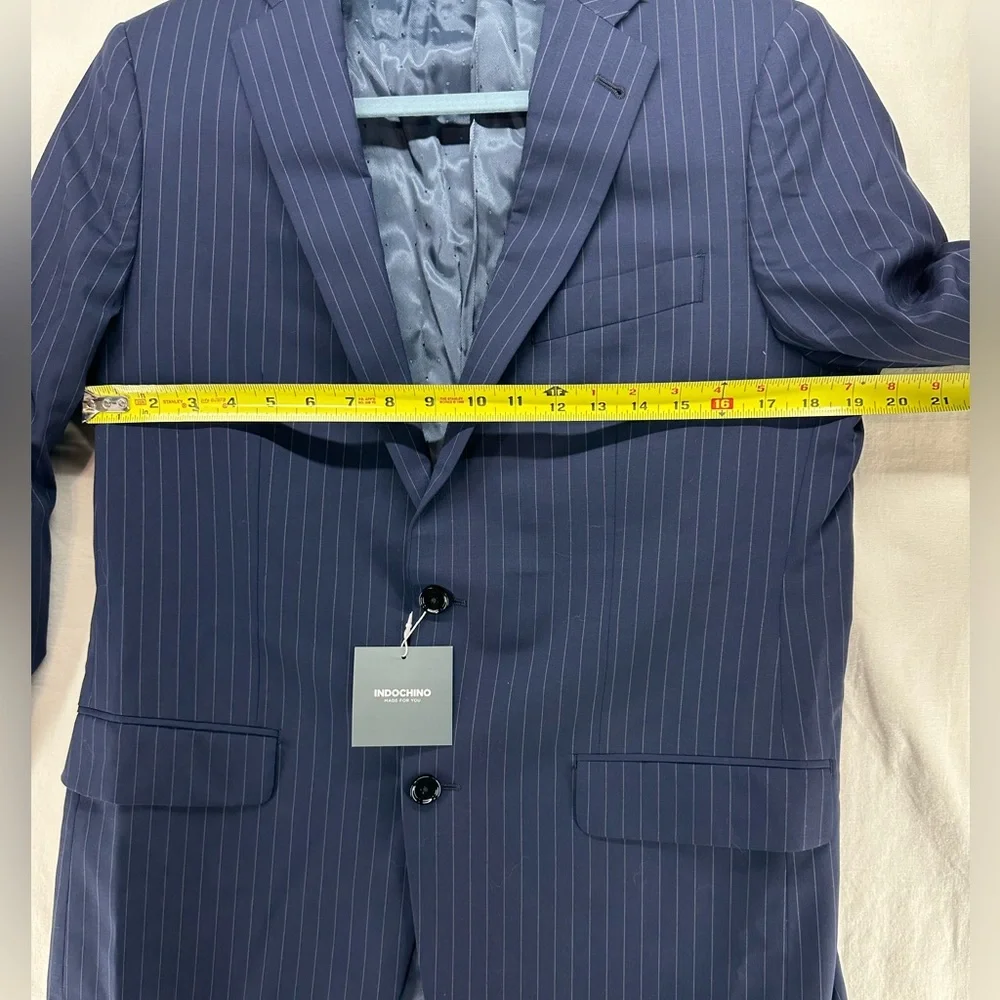 Indochino‎ Jacket Blazer Sport Coat Wool Navy Blue Pin Stripe 2 Button 38 NWT